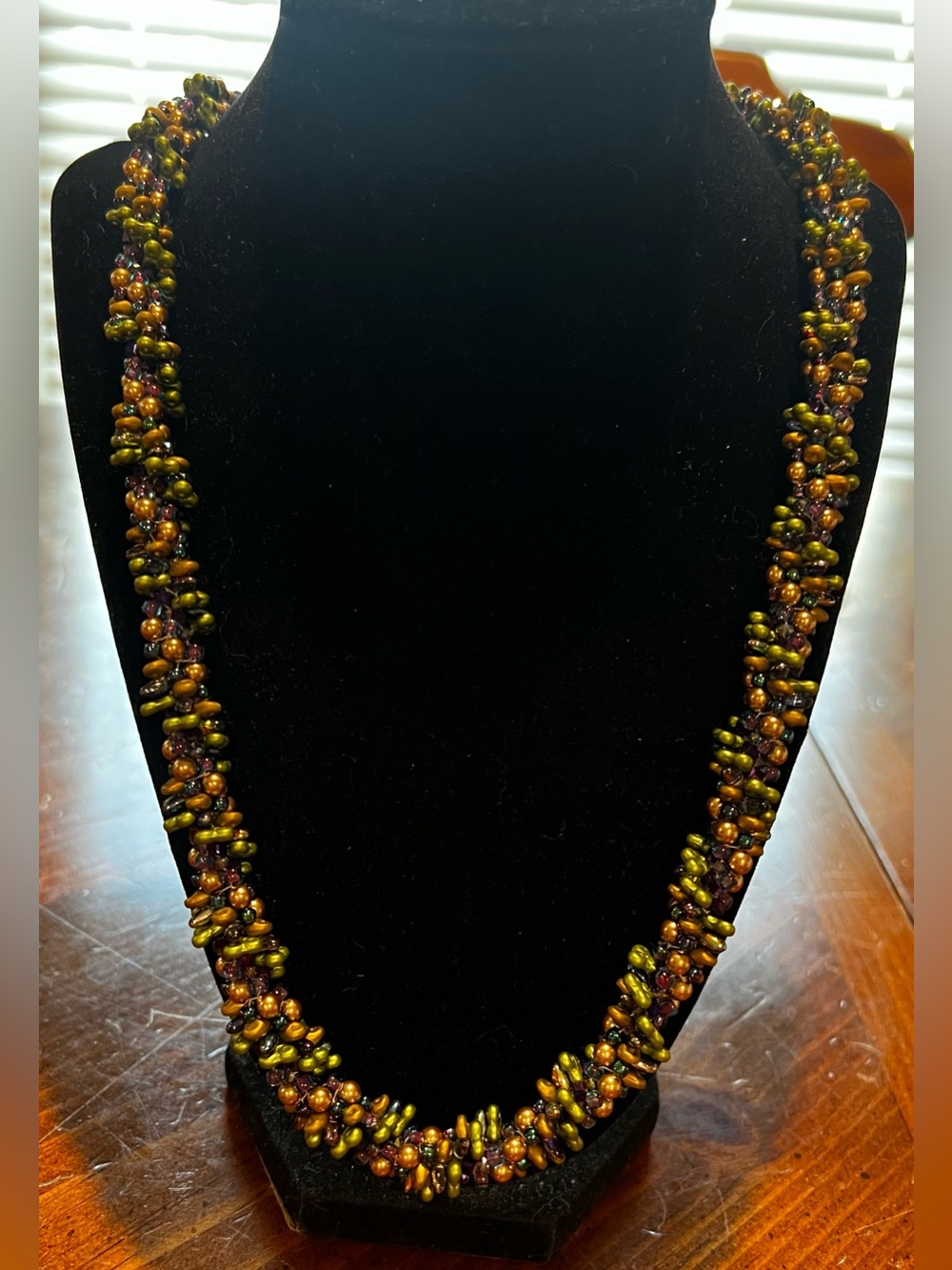 VTG Artisan Handcrafted Boho Kumihimo Style 22 Inch Necklace Blue Green Gold